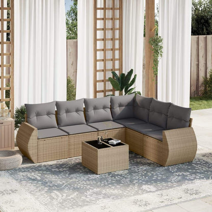Set Divani da Giardino 7 pz con Cuscini Beige in Polyrattan - homemem39