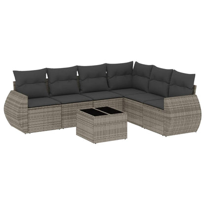 Set Divani da Giardino 7 pz con Cuscini Grigio in Polyrattan