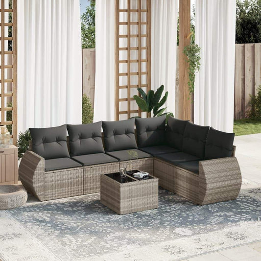 Set Divani da Giardino 7pz con Cuscini Grigio Chiaro Polyrattan - homemem39