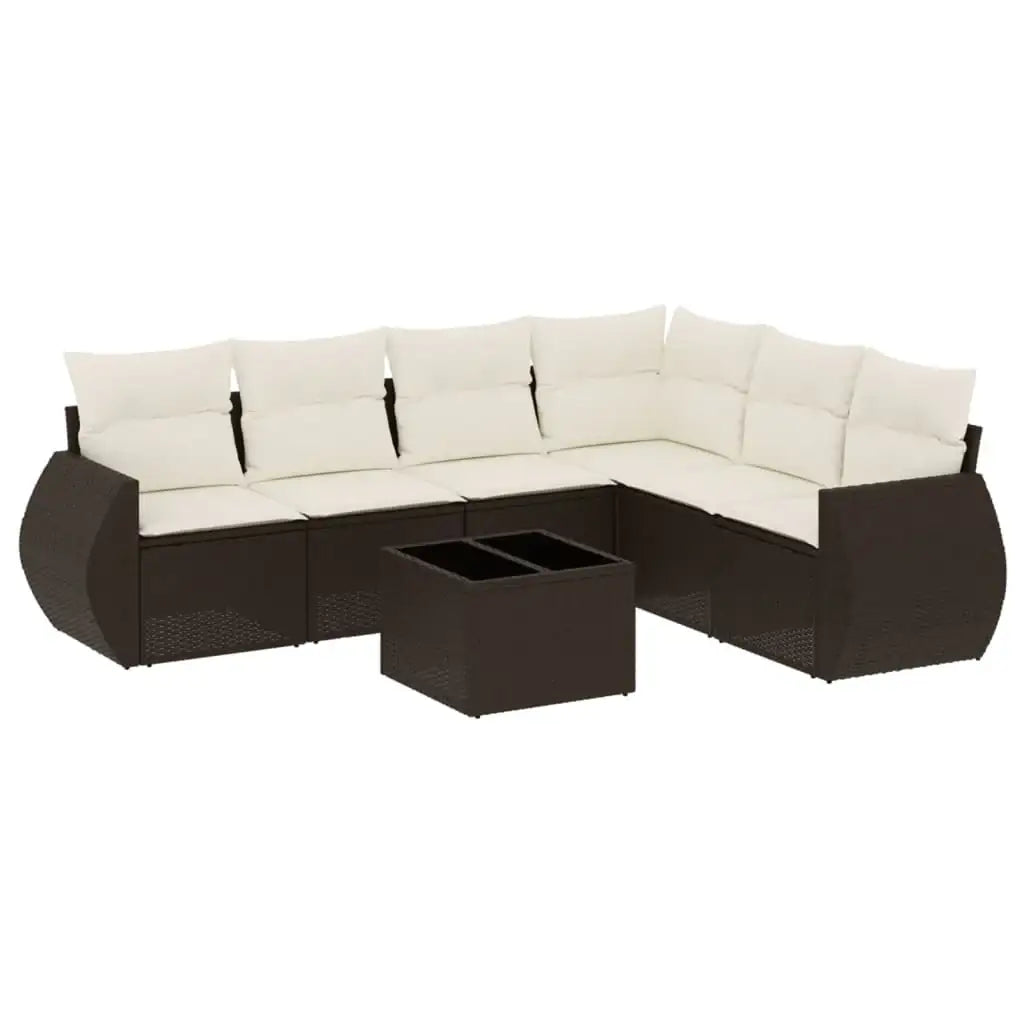 Set Divani da Giardino 7 pz con Cuscini Marrone in Polyrattan - homemem39