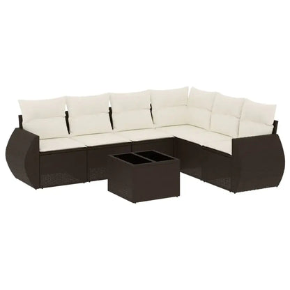 Set Divani da Giardino 7 pz con Cuscini Marrone in Polyrattan - homemem39