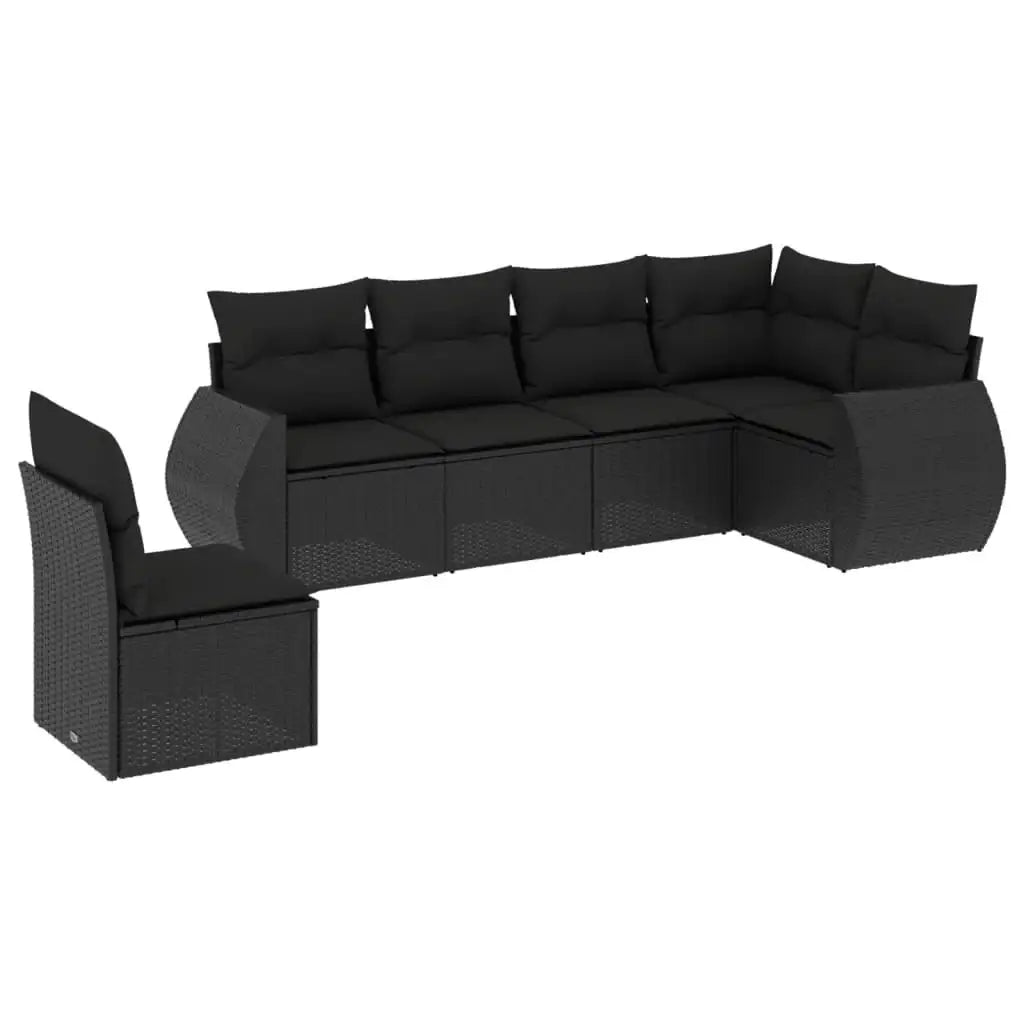 Set Divano da Giardino 6 pz con Cuscini Nero in Polyrattan - homemem39