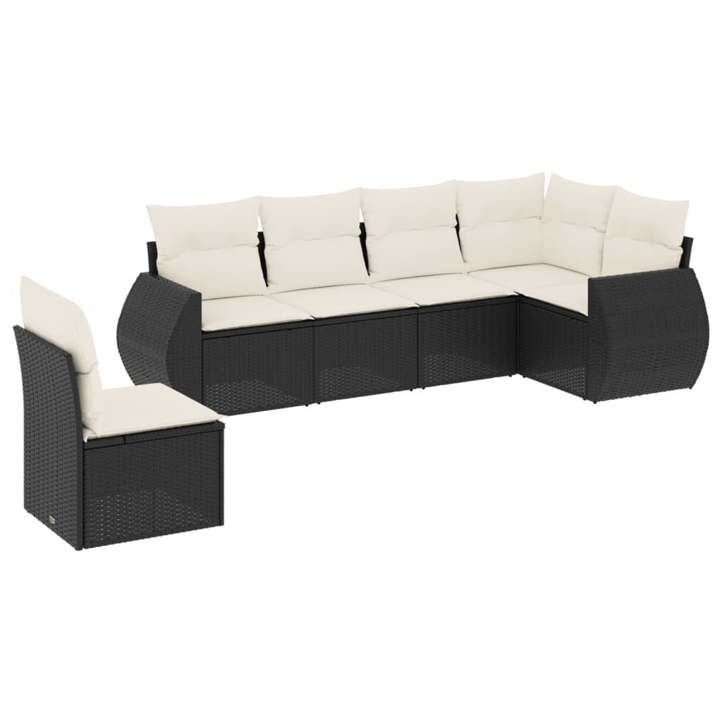 Set Divano da Giardino 6 pz con Cuscini Nero in Polyrattan