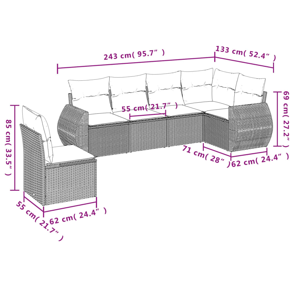 Set Divano da Giardino 6 pz con Cuscini Nero in Polyrattan - homemem39