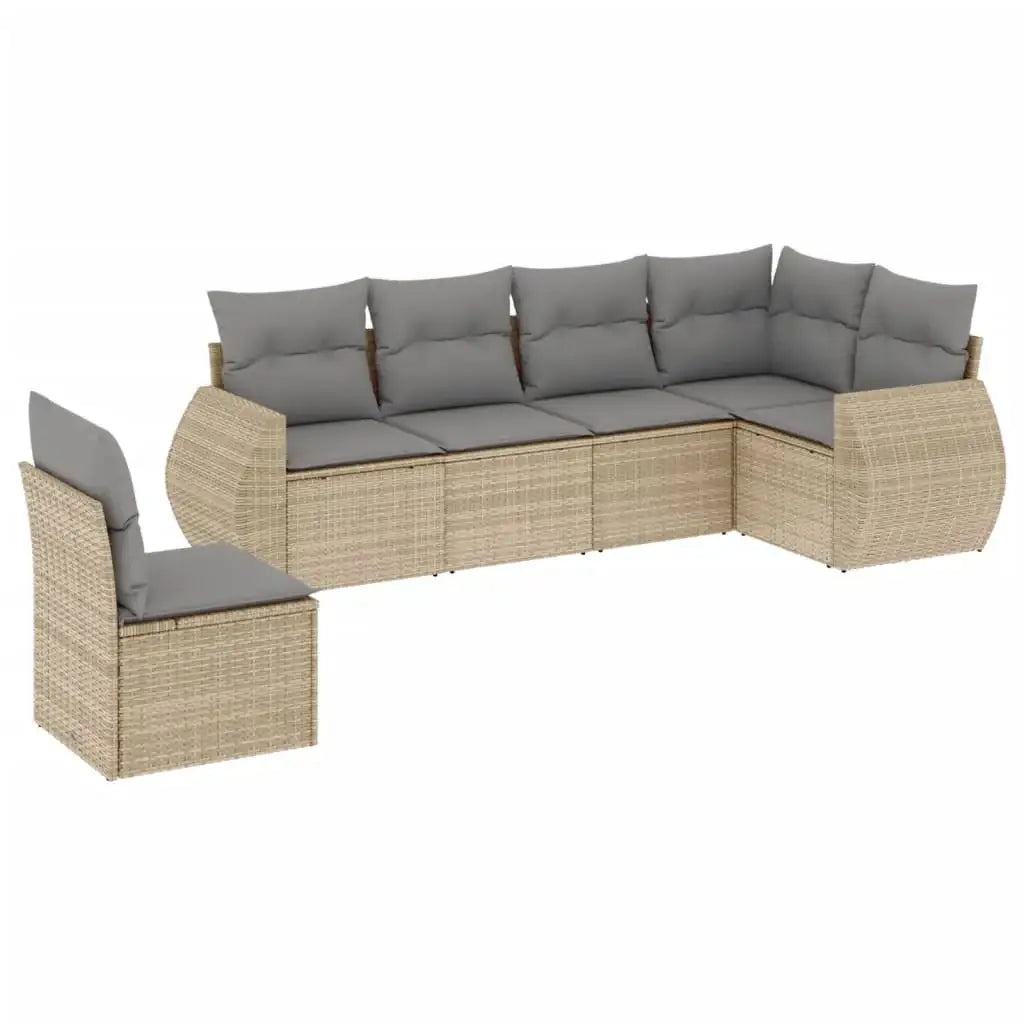 Set Divano da Giardino 6 pz con Cuscini Beige in Polyrattan - homemem39