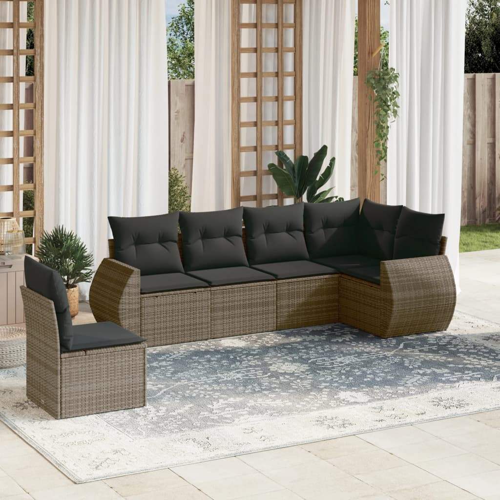 Set Divano da Giardino 6 pz con Cuscini Grigio in Polyrattan - homemem39
