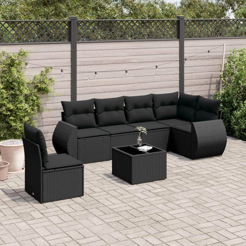 Set Divani da Giardino con Cuscini 7pz Nero Polyrattan - homemem39