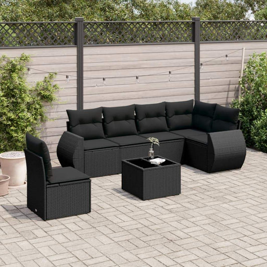Set Divani da Giardino con Cuscini 7pz Nero Polyrattan - homemem39
