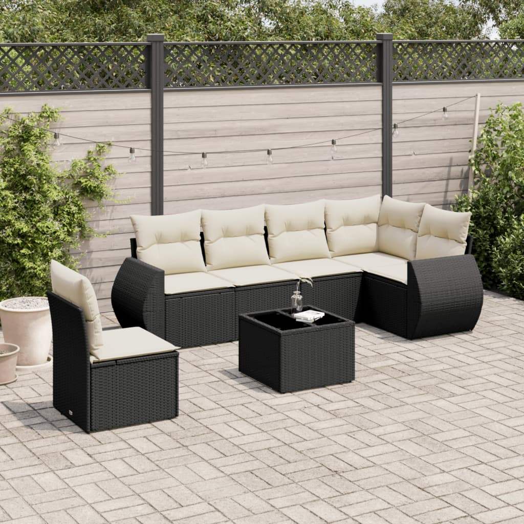 Set Divani da Giardino con Cuscini 7pz Nero Polyrattan - homemem39