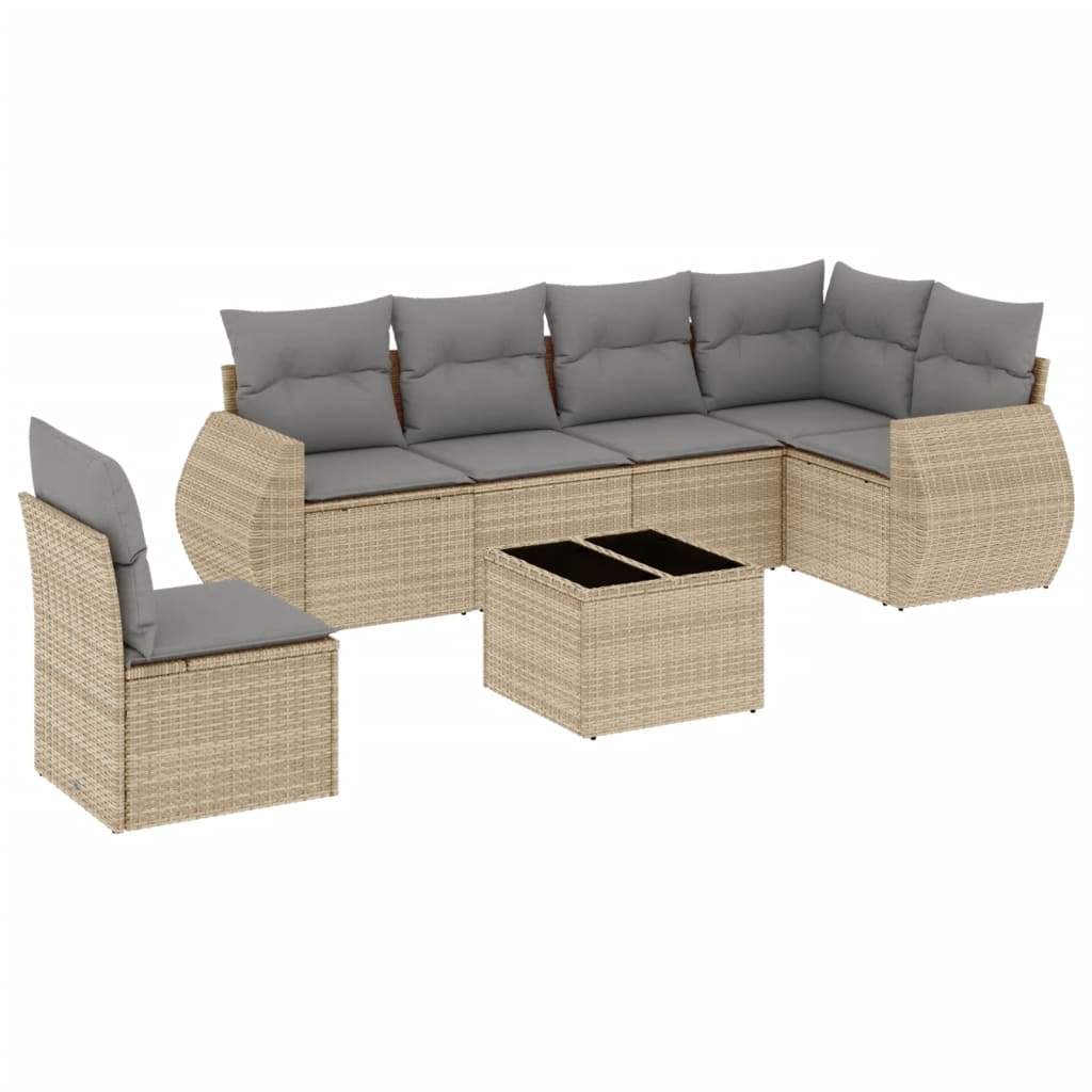 Set Divani da Giardino 7 pz con Cuscini Beige in Polyrattan - homemem39