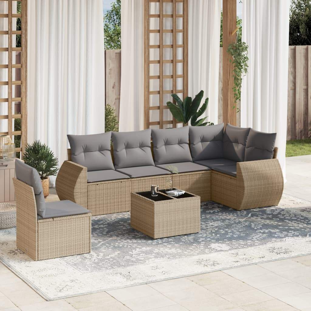 Set Divani da Giardino 7 pz con Cuscini Beige in Polyrattan - homemem39