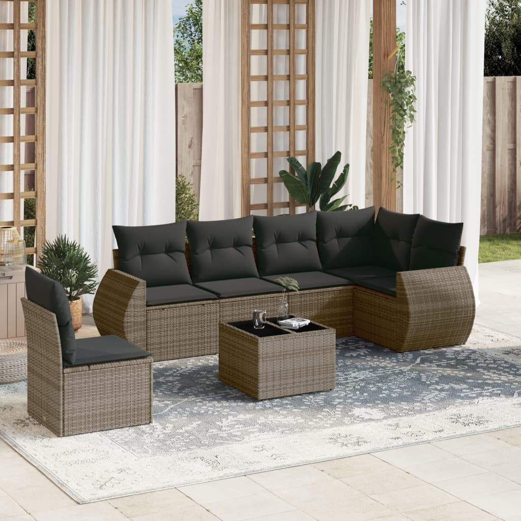Set Divani da Giardino 7 pz con Cuscini Grigio in Polyrattan - homemem39