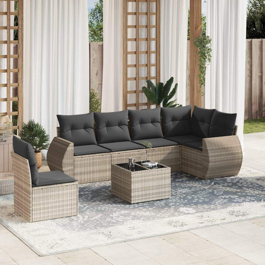 Set Divani da Giardino 7pz con Cuscini Grigio Chiaro Polyrattan - homemem39