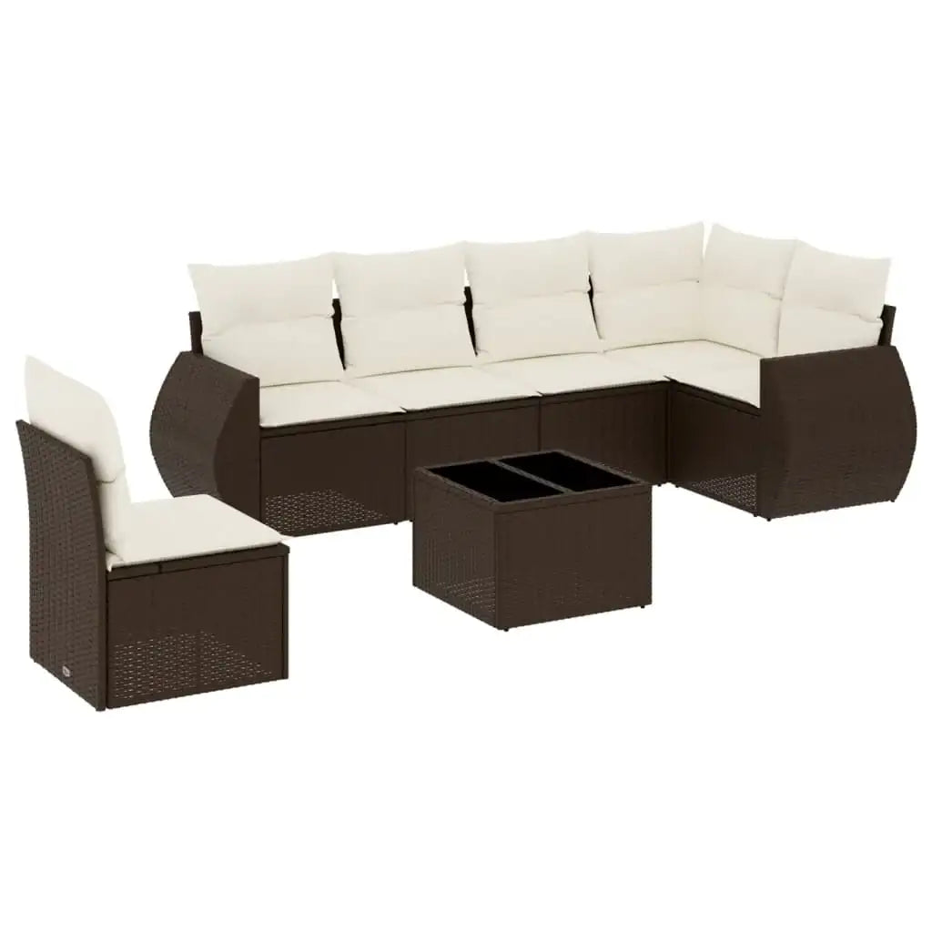 Set Divani da Giardino 7 pz con Cuscini Marrone in Polyrattan - homemem39