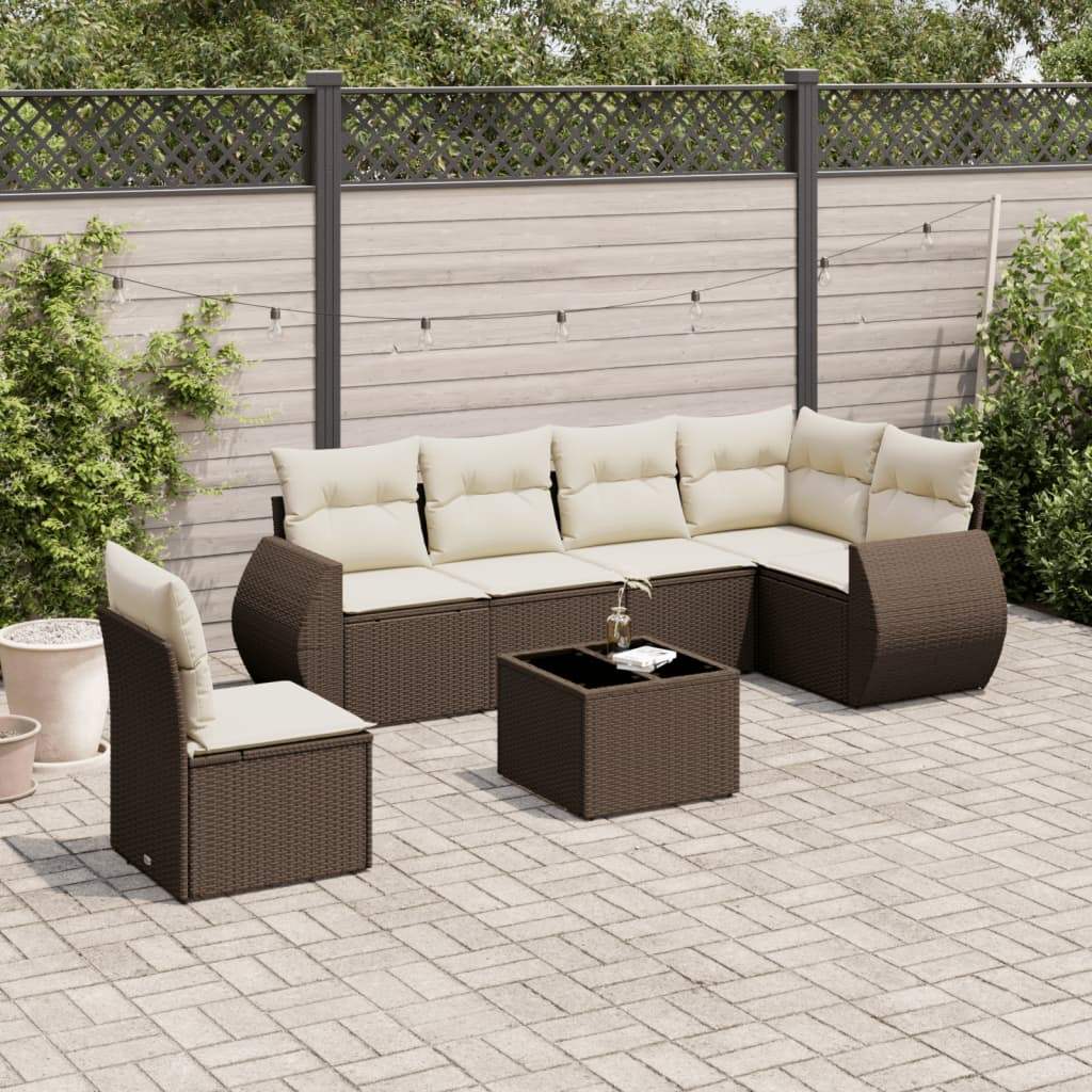 Set Divani da Giardino 7 pz con Cuscini Marrone in Polyrattan - homemem39
