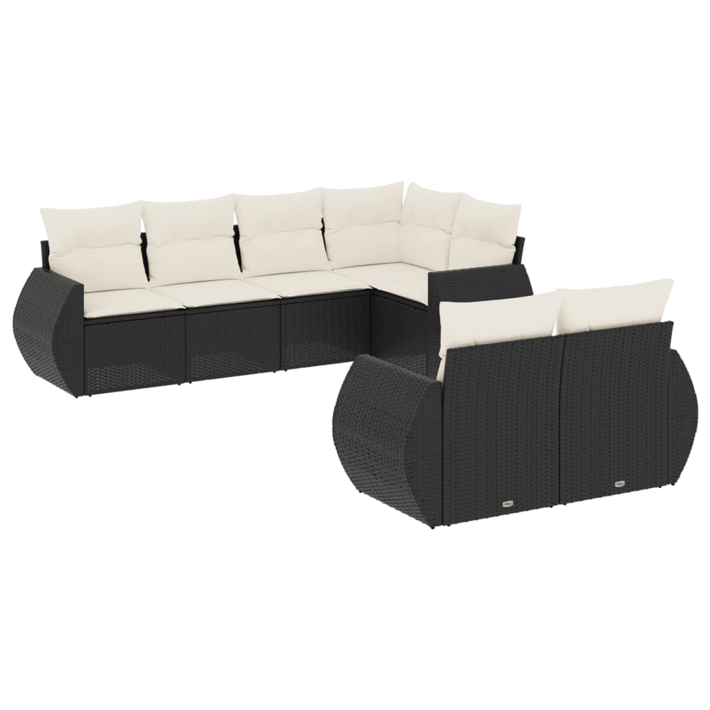 Set Divani da Giardino con Cuscini 7pz Nero Polyrattan | homemem39