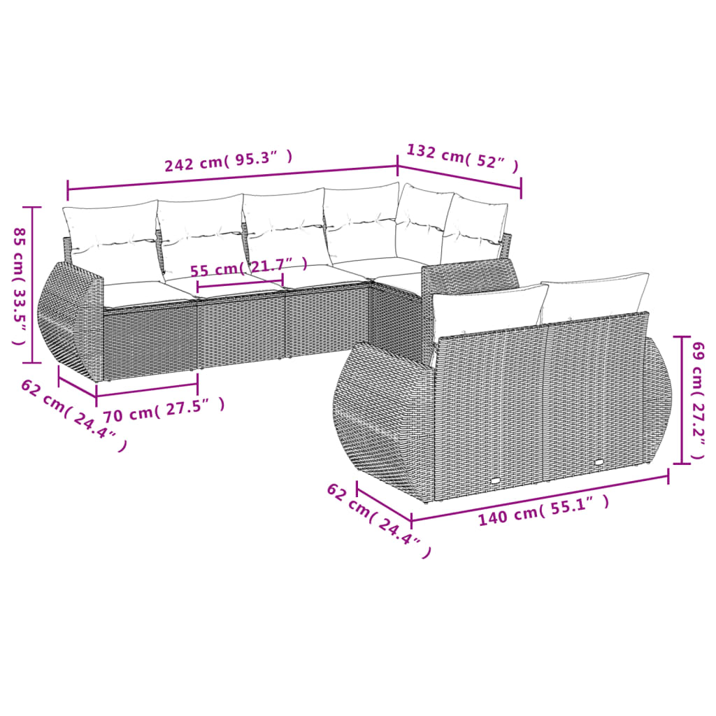 Set Divani da Giardino con Cuscini 7pz Nero Polyrattan | homemem39