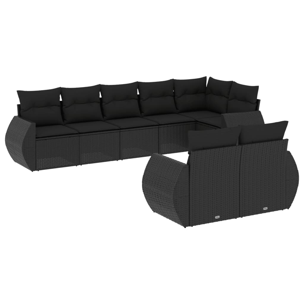 Set Divani da Giardino con Cuscini 8 pz Nero in Polyrattan | homemem39