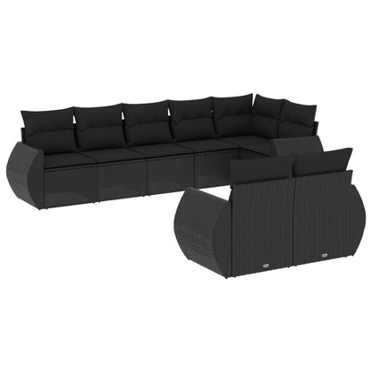 Set Divani da Giardino con Cuscini 8 pz Nero in Polyrattan | homemem39