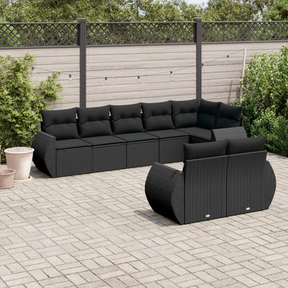 Set Divani da Giardino con Cuscini 8 pz Nero in Polyrattan | homemem39