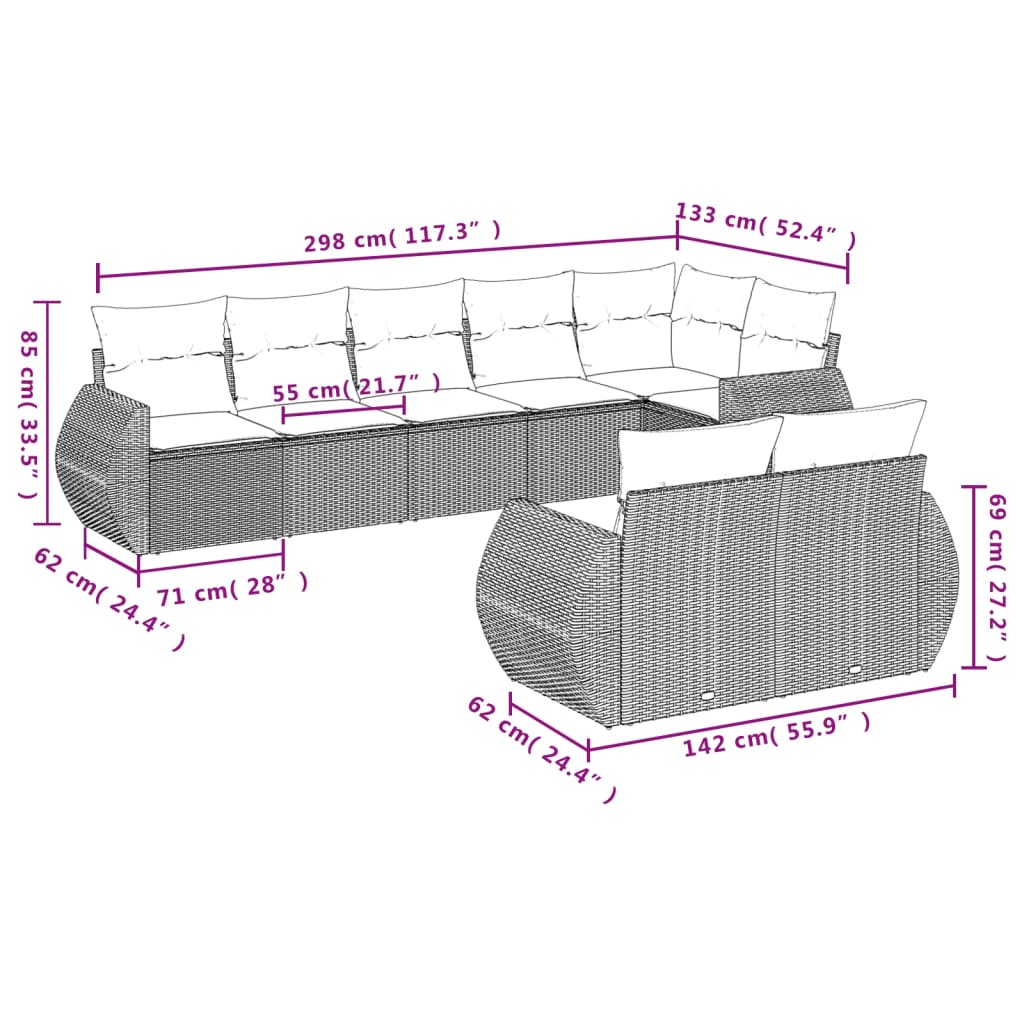 Set Divani da Giardino con Cuscini 8 pz Nero in Polyrattan - homemem39