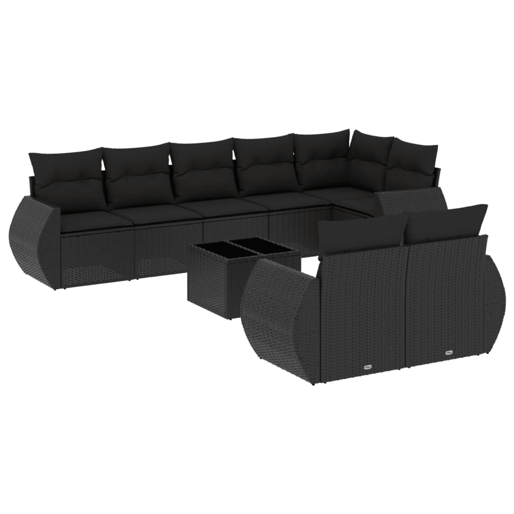 Set Divani da Giardino 9 pz con Cuscini Nero in Polyrattan | homemem39
