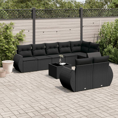 Set Divani da Giardino 9 pz con Cuscini Nero in Polyrattan | homemem39