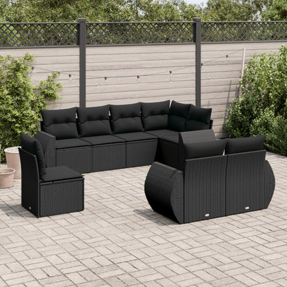 Set Divani da Giardino con Cuscini 8 pz Nero in Polyrattan | homemem39
