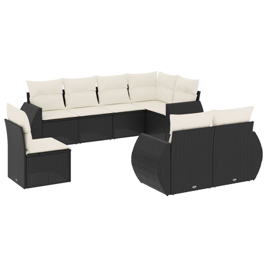 Set Divani da Giardino con Cuscini 8 pz Nero in Polyrattan - homemem39