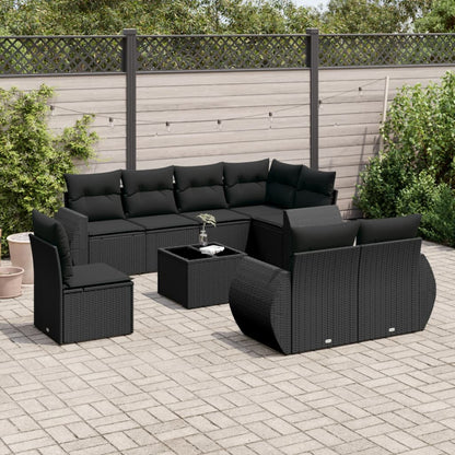 Set Divani da Giardino 9 pz con Cuscini Nero in Polyrattan | homemem39