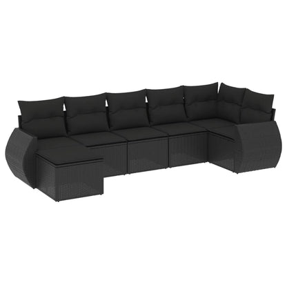 Set Divani da Giardino con Cuscini 7pz Nero Polyrattan | homemem39