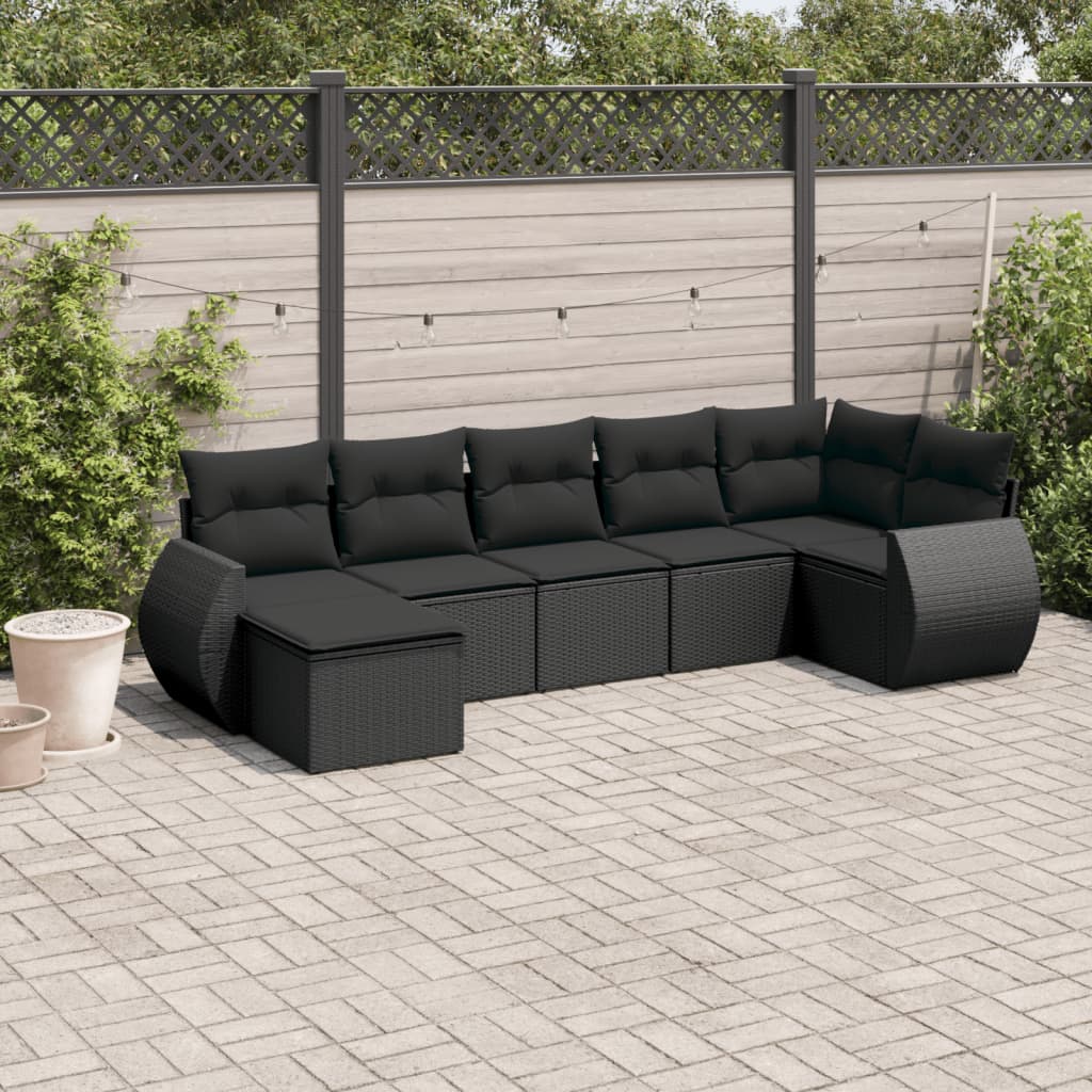 Set Divani da Giardino con Cuscini 7pz Nero Polyrattan | homemem39