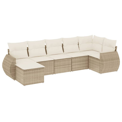 Set Divani da Giardino 7 pz con Cuscini Beige in Polyrattan | homemem39