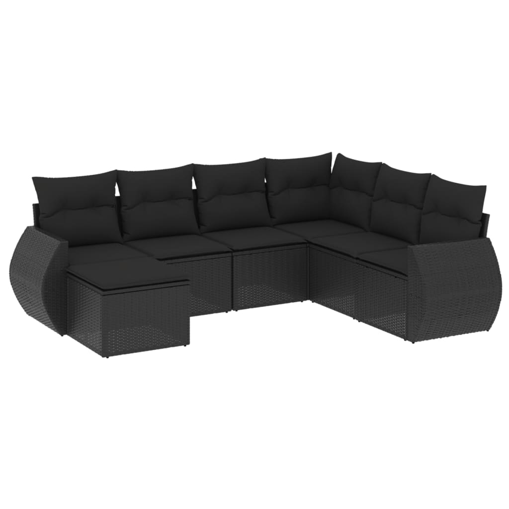 Set Divani da Giardino con Cuscini 7pz Nero Polyrattan | homemem39