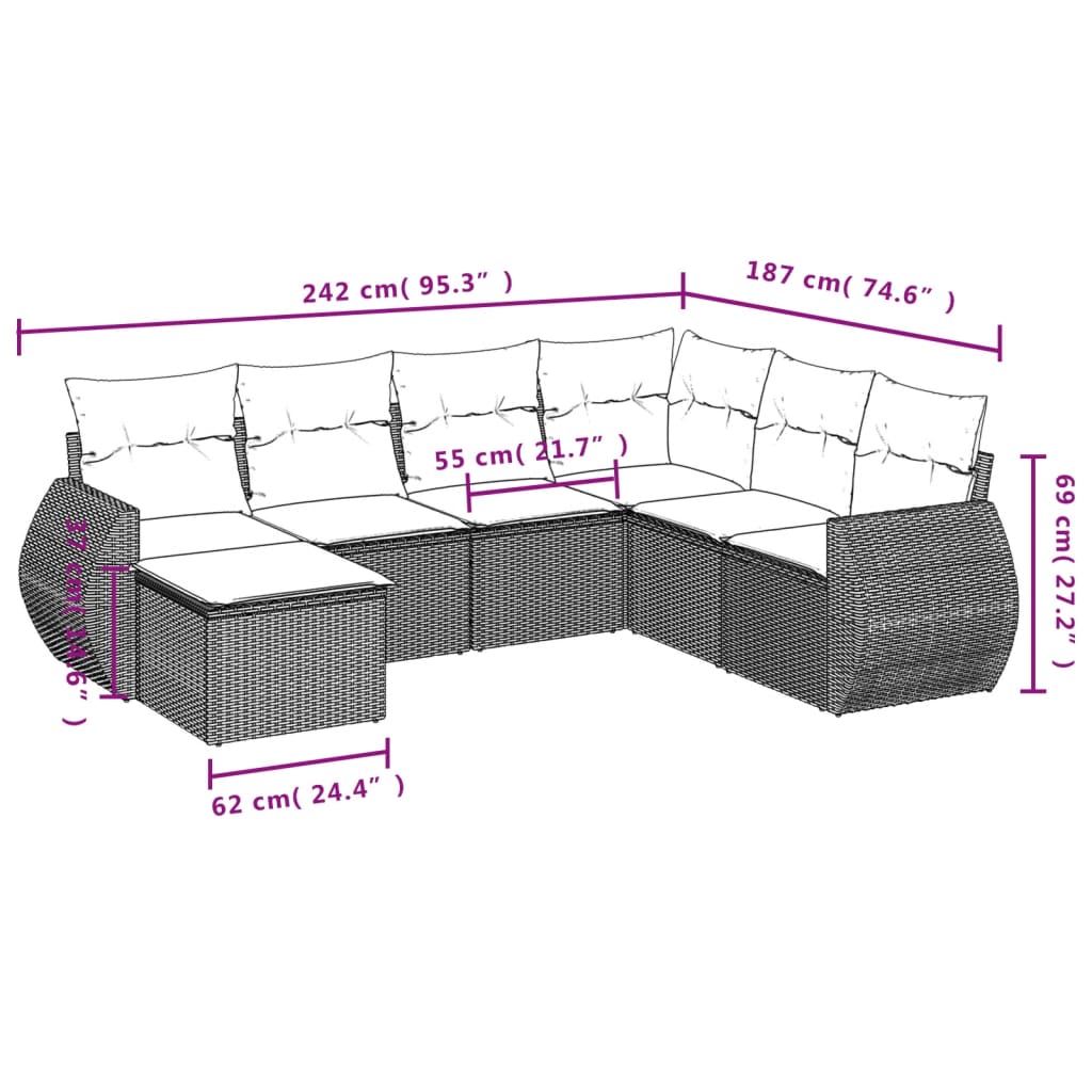 Set Divani da Giardino con Cuscini 7pz Nero Polyrattan | homemem39