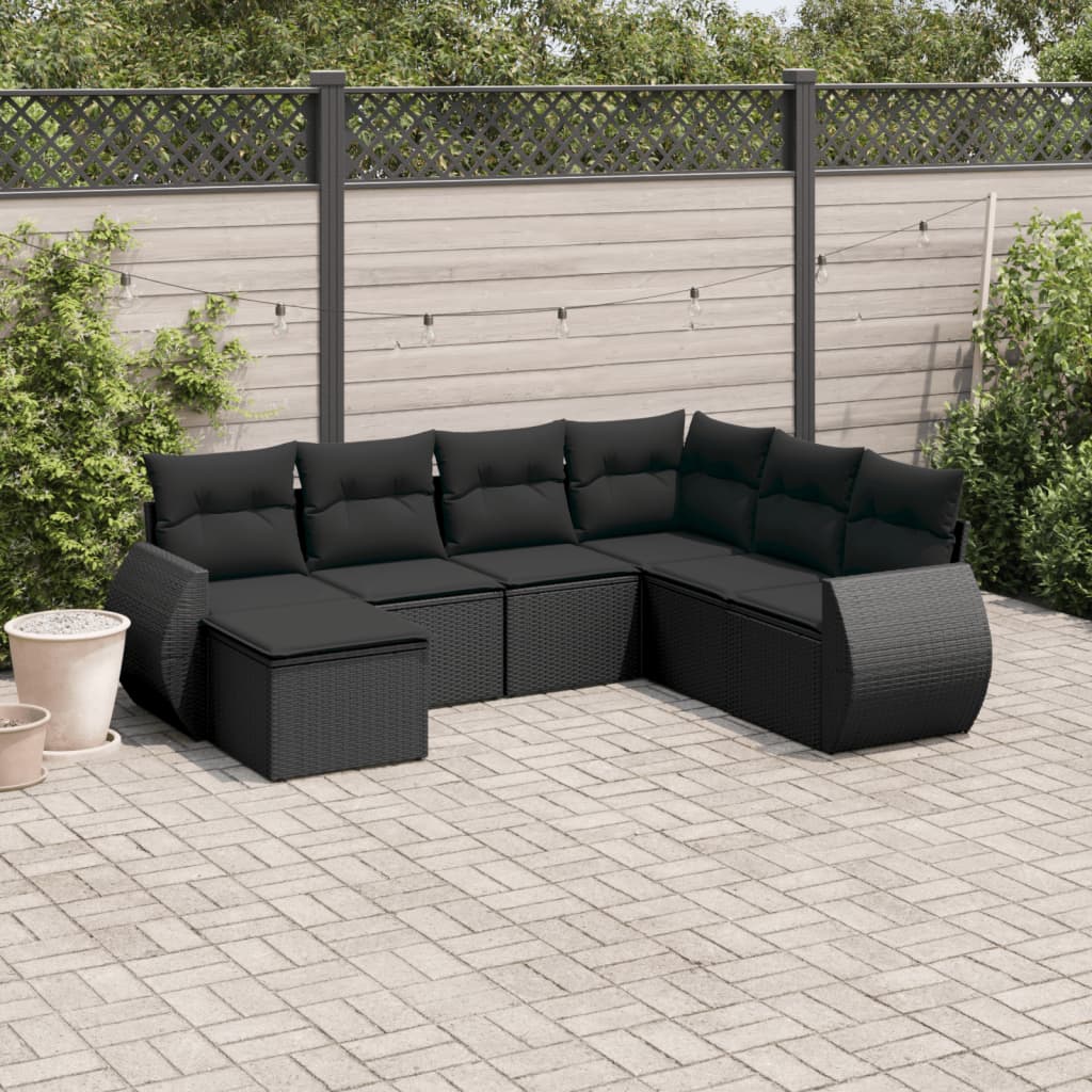 Set Divani da Giardino con Cuscini 7pz Nero Polyrattan | homemem39