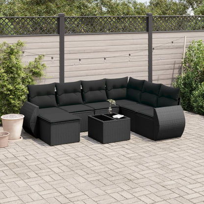 Set Divani da Giardino con Cuscini 8 pz Nero in Polyrattan | homemem39