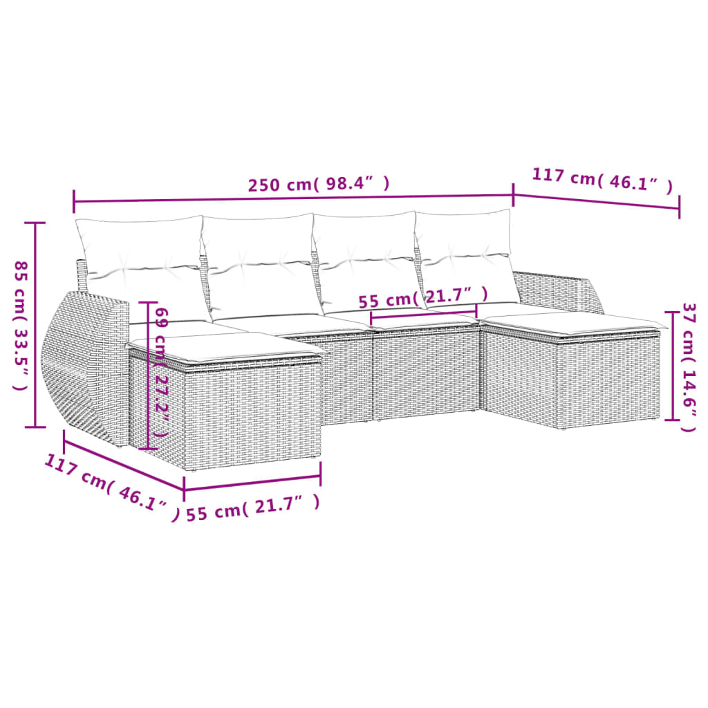 Set Divano da Giardino 6 pz con Cuscini Beige in Polyrattan | homemem39