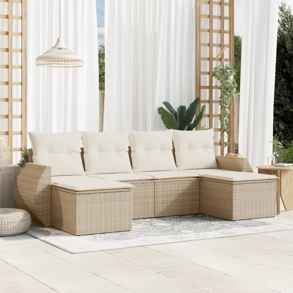 Set Divano da Giardino 6 pz con Cuscini Beige in Polyrattan | homemem39