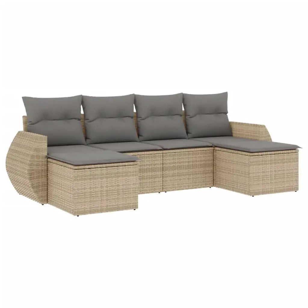 Set Divano da Giardino 6 pz con Cuscini Beige in Polyrattan - homemem39