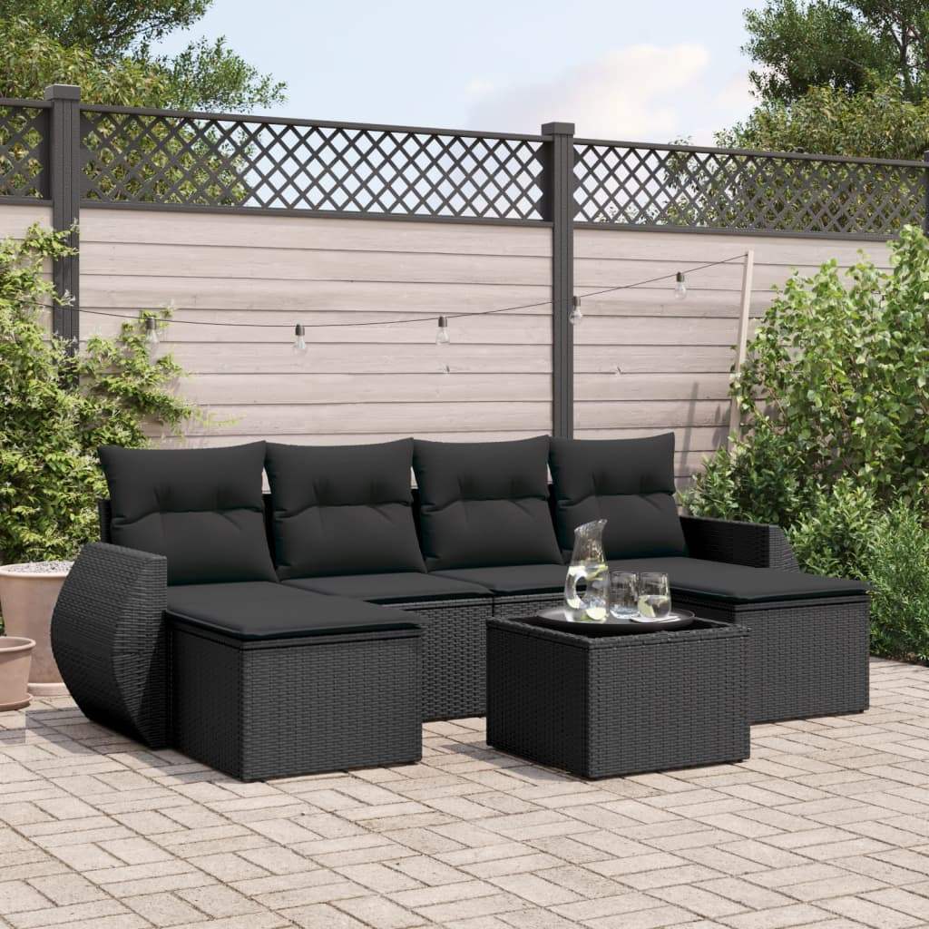 Set Divani da Giardino con Cuscini 7pz Nero Polyrattan - homemem39