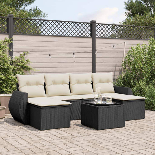 Set Divani da Giardino con Cuscini 7pz Nero Polyrattan - homemem39