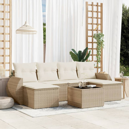 Set Divani da Giardino 7 pz con Cuscini Beige in Polyrattan | homemem39