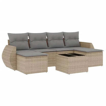 Set Divani da Giardino 7 pz con Cuscini Beige in Polyrattan - homemem39