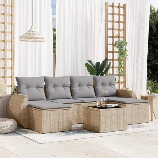 Set Divani da Giardino 7 pz con Cuscini Beige in Polyrattan - homemem39