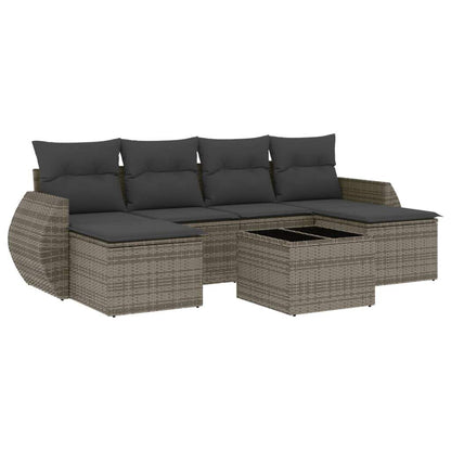 Set Divani da Giardino 7 pz con Cuscini Grigio in Polyrattan - homemem39