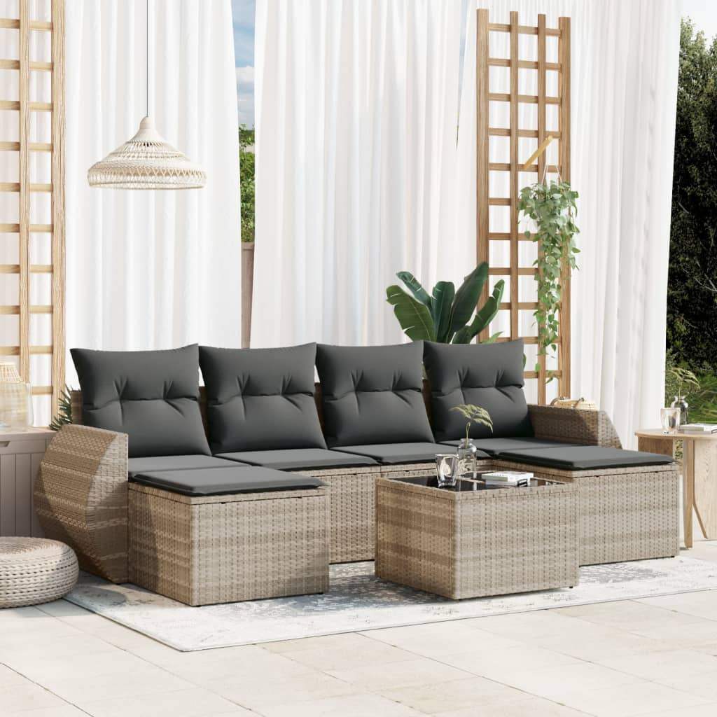 Set Divani da Giardino 7pz con Cuscini Grigio Chiaro Polyrattan - homemem39