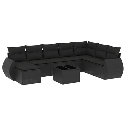 Set Divani da Giardino 9 pz con Cuscini Nero in Polyrattan | homemem39