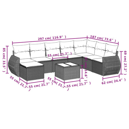 Set Divani da Giardino 9 pz con Cuscini Nero in Polyrattan | homemem39