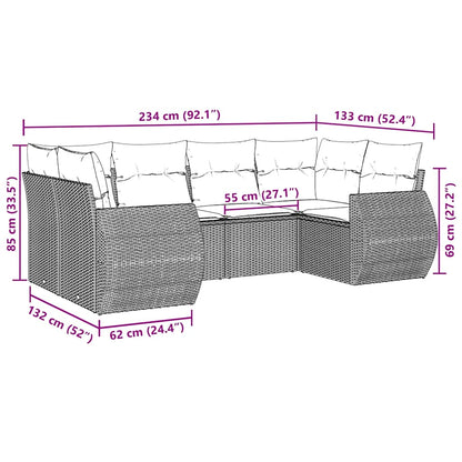 Set Divano da Giardino 6 pz con Cuscini Nero in Polyrattan | homemem39